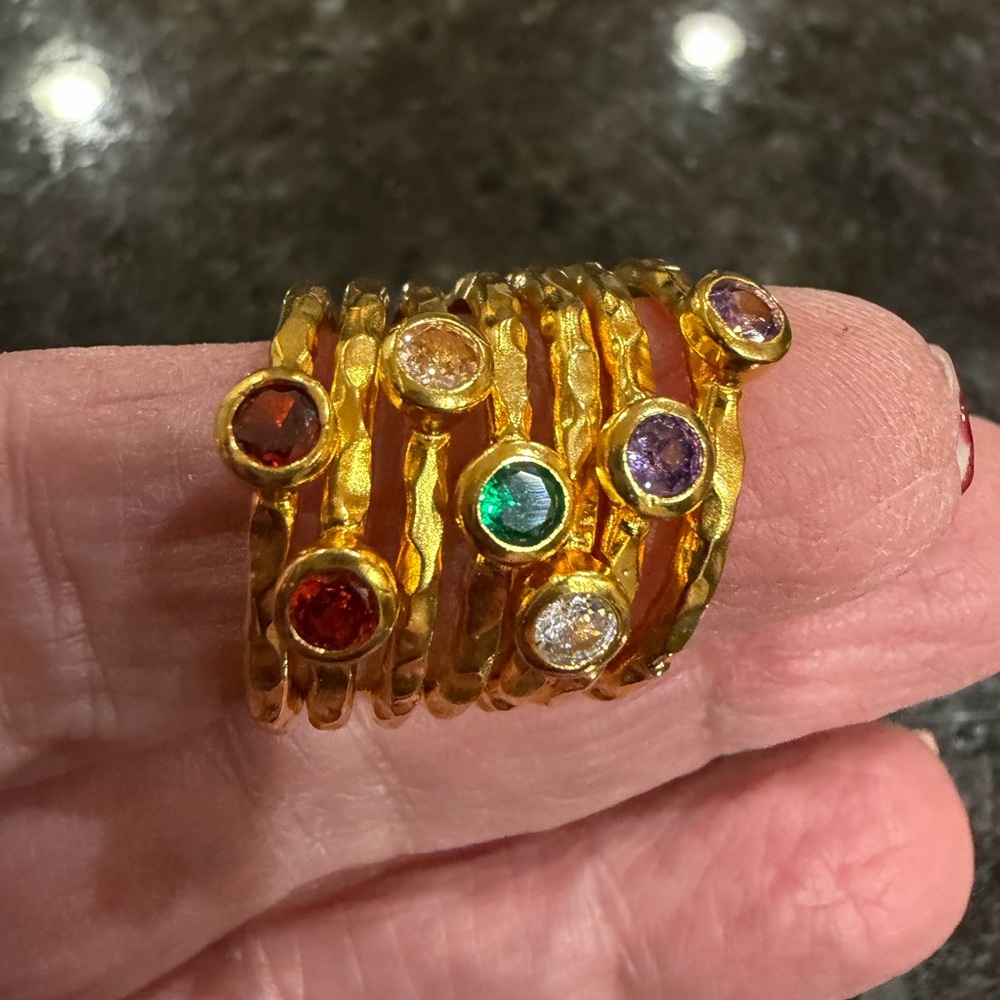 Vibrant Gold Multi-Stone Ring Set - Picture 4 of 5